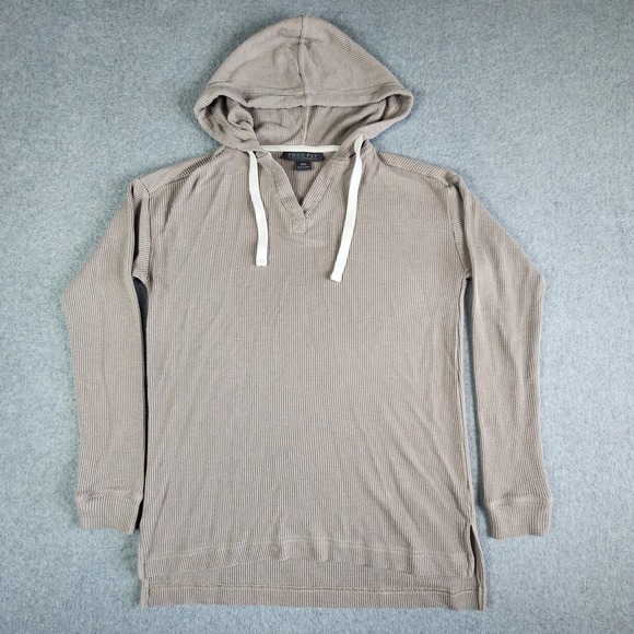 Free Fly Bamboo Waffle Knit V Neck Hoodie Women's XS Beige Drawstring Textured - Picture 1 of 2